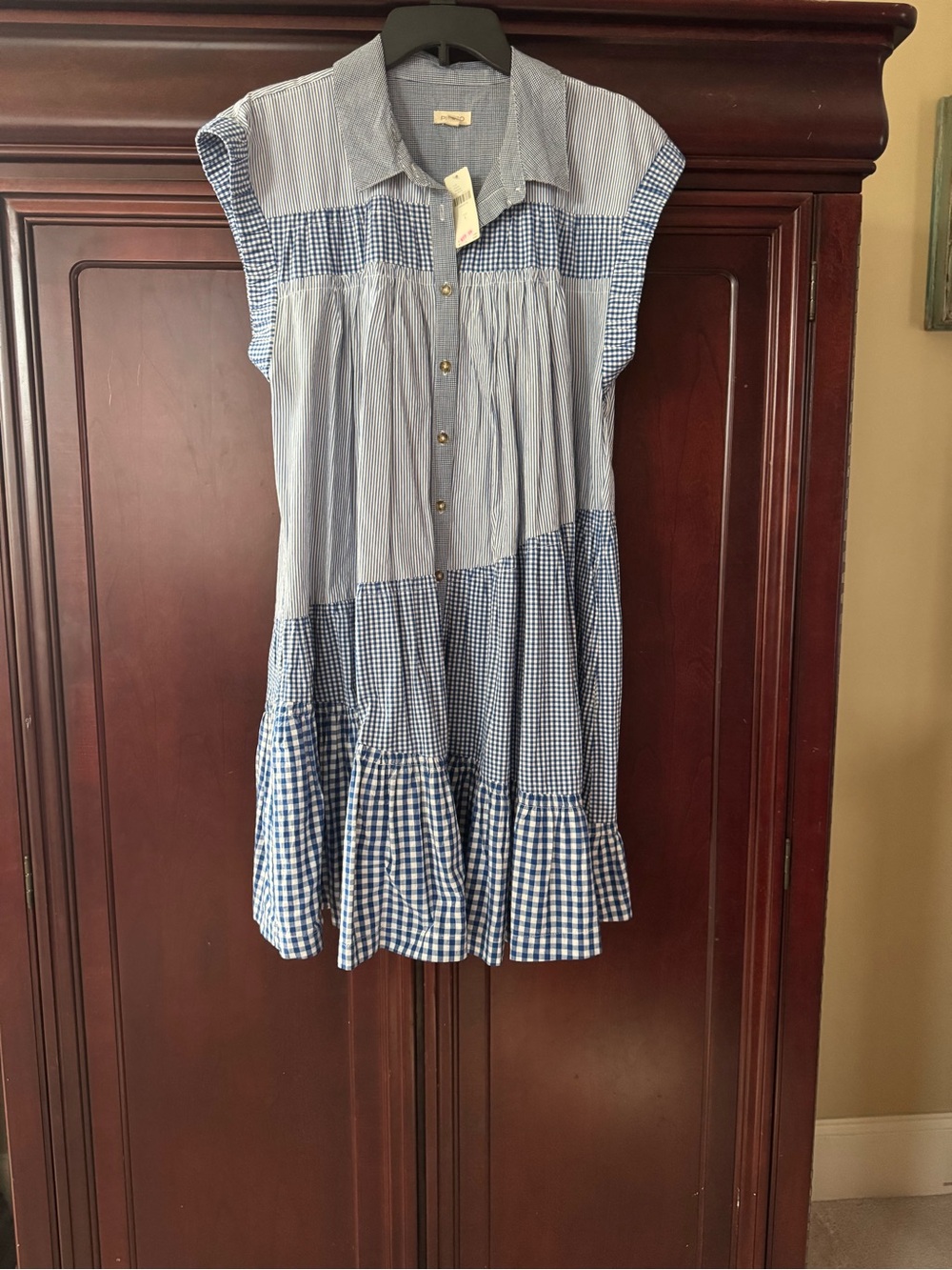 Anthropologie Blue and White Gingham Tiered Mini Dress - Picture 7 of 9